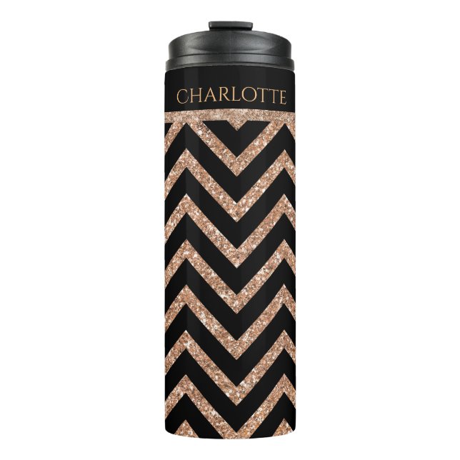 Rose Gold Glittery Chevron Custom Thermal Tumbler (Front)