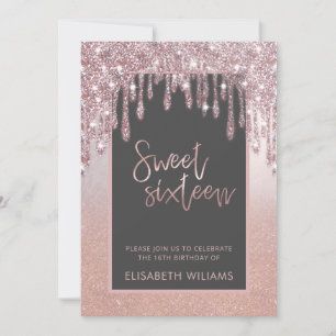 Rose gold glittery drips ombre butterfly  invitati invitation