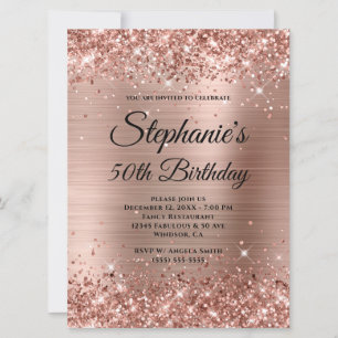 Rose Gold Glittery Foil Fancy Monogram Birthday Invitation