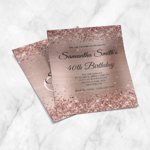 Rose Gold Glittery Foil Fortieth Birthday Invite Flyer