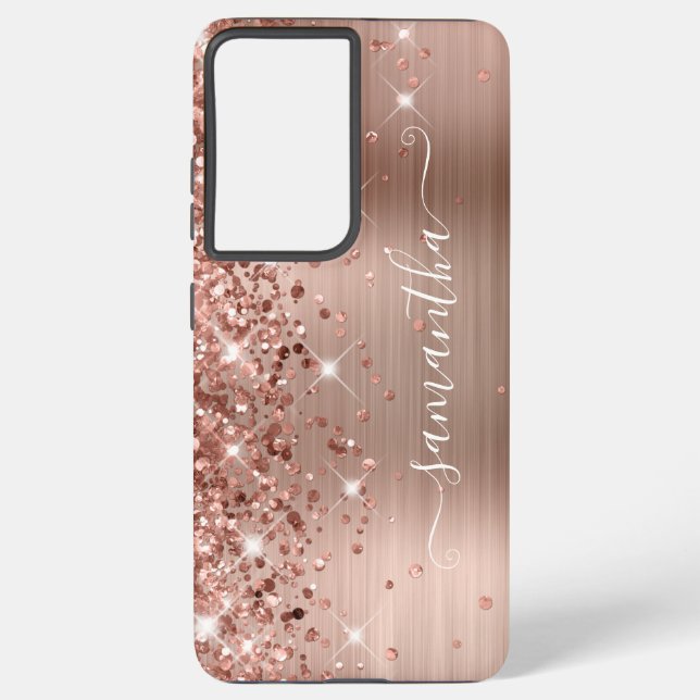 Rose Gold Glittery Foil Girly Signature Samsung Galaxy S21 Ultra Case (Back)