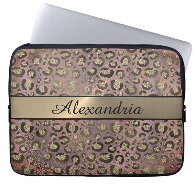 Rose Gold Glittery Leopard        Laptop Sleeve (Front)