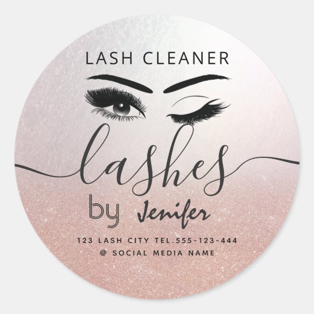 Rose gold glittery makeup eyes lash cleaner classic round sticker (Front)
