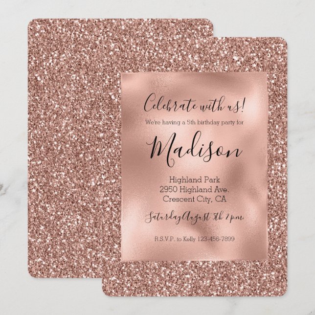 Rose Gold Glitz Stylish Glam Glitter Invitation (Front/Back)