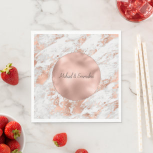 Rose Gold Glitz White Marble  Napkin