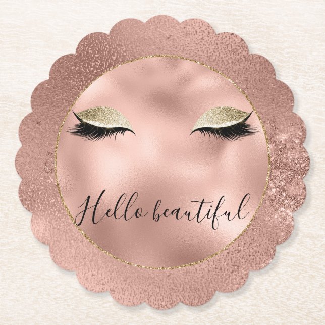 Rose Gold Glitzy Black Eyelashes   Paper Coaster (Front)