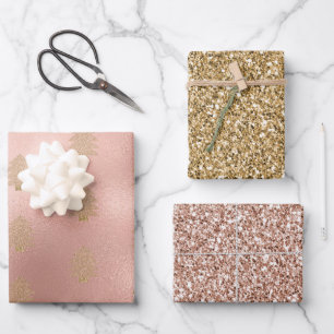 Rose Gold Glitzy Glitter Christmas Tree Wrapping Paper Sheet