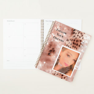 Rose Gold Glitzy Pink Leopard Your Photo  Planner