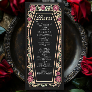 Rose Gold Gothic Coffin Rose Black Wedding Menu