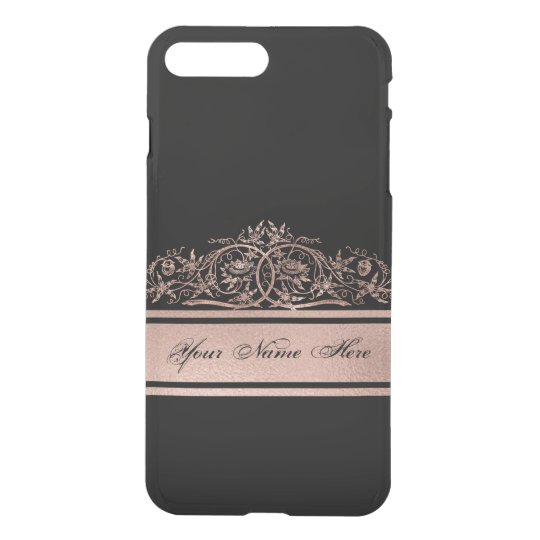 Rose Gold Gradient Metal Floral Frame on Black iPhone 8 Plus/7 Plus Case