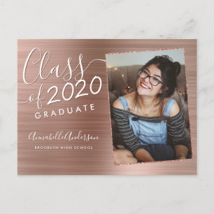 Rose Gold Graduate Brushed Metal Photo Graduation Announcement Postcard