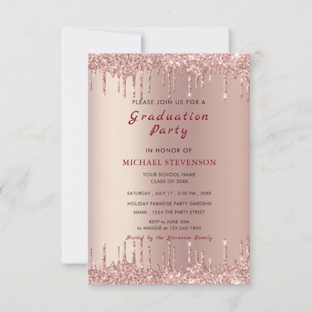 Rose Gold Graduation Invitation Concevoir votre pr (Devant)