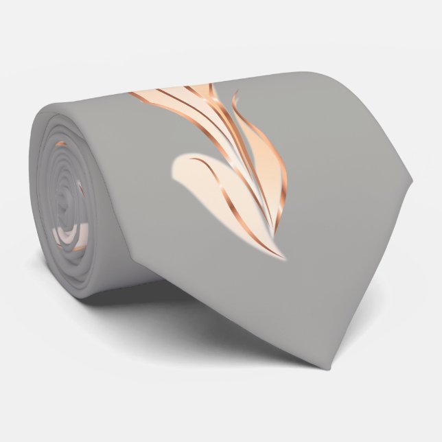 Rose Gold Gray Abstract Lily Tie (Rolled)