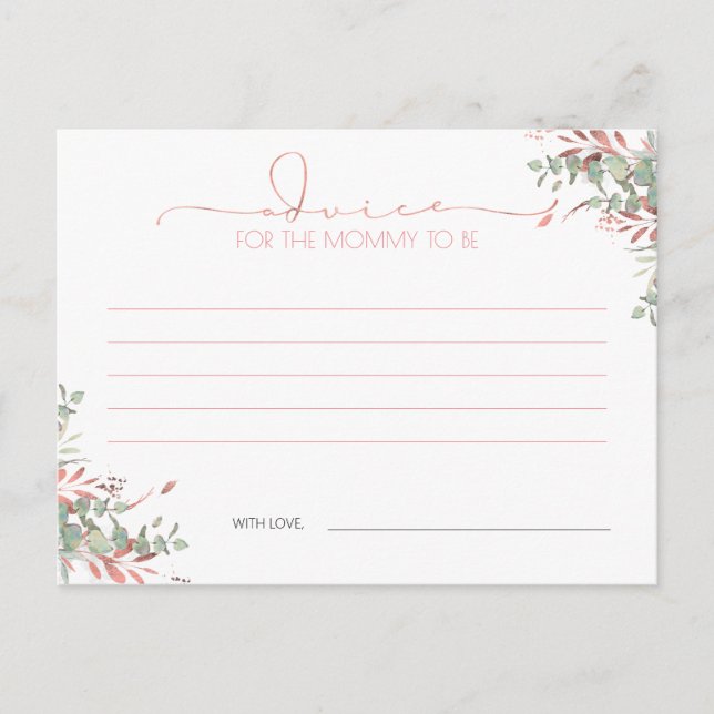 Rose Gold Greenery Baby Shower Advice Card (Front)