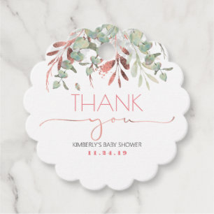 Rose Gold Greenery Baby Shower Thank You Favour Tags