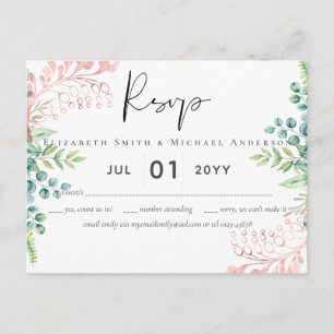 Rose Gold Greenery Wedding RSVP MENU Postcard