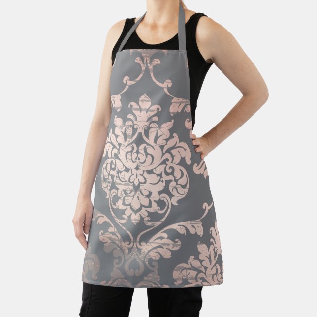 Rose gold grey Damask Design Apron (Insitu)