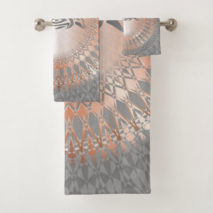 Rose Gold Grey Dolphin Mandala Coastal Bath Towel Set