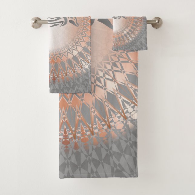 Rose Gold Grey Dolphin Mandala Coastal Bath Towel Set (Insitu)