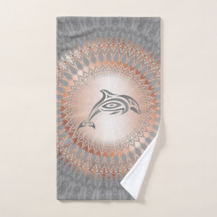 Rose Gold Grey Dolphin Mandala Hand Towel