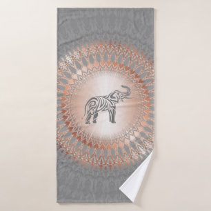 Rose Gold Grey Elephant Mandala Bath Towel