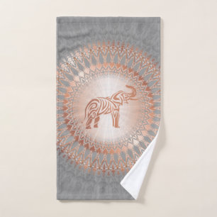 Rose Gold Grey Elephant Mandala Hand Towel