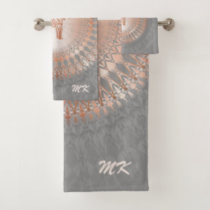 Rose Gold Grey Elephant Mandala Initials Bath Towel Set