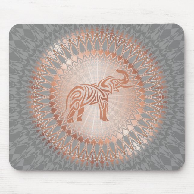 Rose Gold Grey Elephant Mandala Mouse Pad (Front)