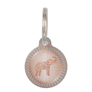 Rose Gold Grey Elephant Mandala Pet Tag