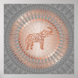 Rose Gold Grey Elephant Mandala Poster