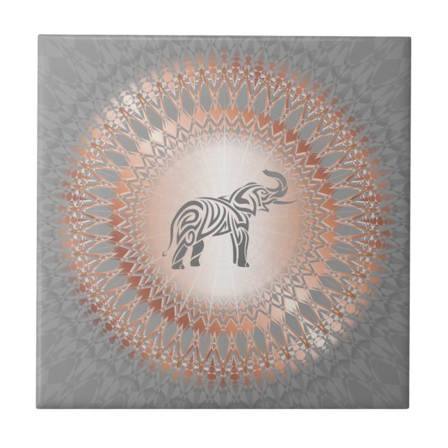 Rose Gold Grey Elephant Mandala Tile (Front)