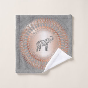 Rose Gold Grey Elephant Mandala Wash Cloth
