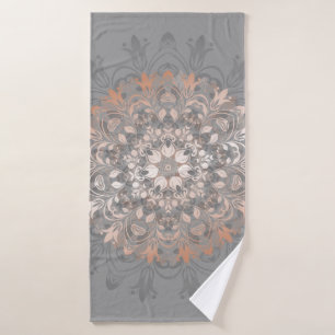 Rose Gold Grey Floral Mandala Bath Towel