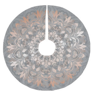 Rose Gold Grey Floral Mandala Brushed Polyester Tr Tree Skirt