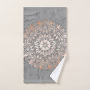 Rose Gold Grey Floral Mandala Hand Towel