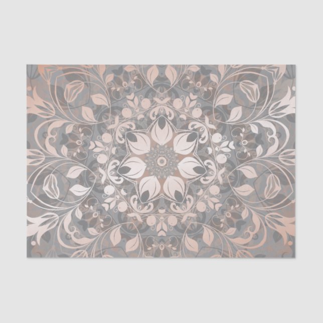 Rose Gold Grey Floral Mandala Tissue Paper (Front)