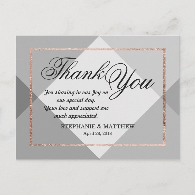Rose Gold Grey Geo Thank You Postcards (Front)