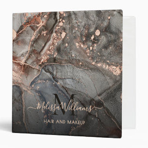Rose Gold Grey Ink Marble Monogram  Binder