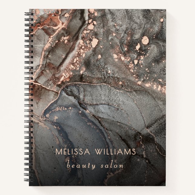 Rose Gold Grey Ink Marble  Notebook (Front)