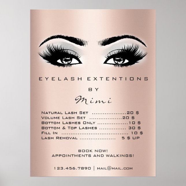 Rose Gold Grey Makeup Eyes Lashes Price List Poster (Front)