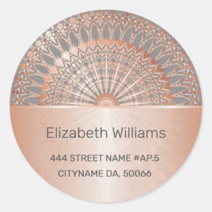 Rose Gold Grey Mandala Address Label