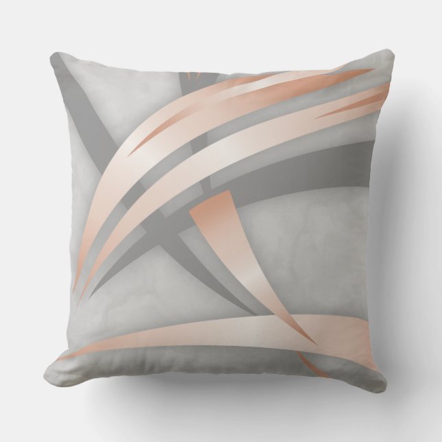 Rose Gold Grey Marble Abstract Art Outdoor Pillow (Front)