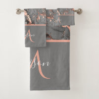 Rose Gold & Grey Marble Monogram Luxury Bath Bath