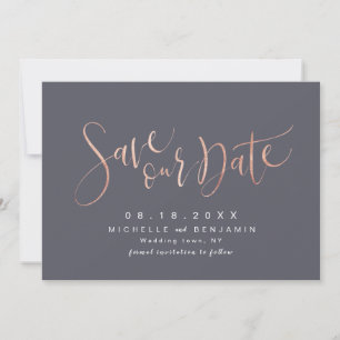 Rose Gold Grey Modern Simple Script Save The Date