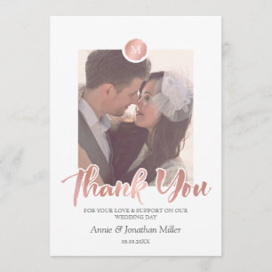 Rose Gold & Grey Monogram Wedding Photo Thank You Card