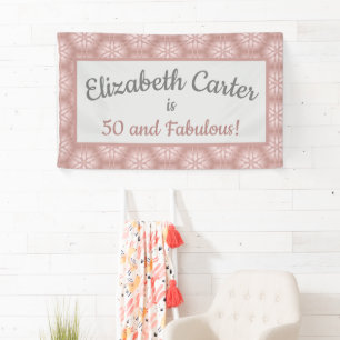 Rose Gold Grey & Pink 50 and Fabulous Birthday Banner