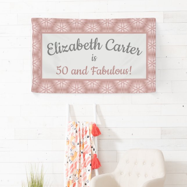 Rose Gold Grey & Pink 50 and Fabulous Birthday Banner (Insitu)