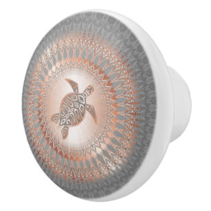 Rose Gold Grey Turtle And Mandala Ceramic Knob