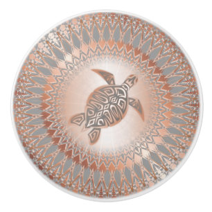 Rose Gold Grey Turtle And Mandala Coastal Ceramic Knob
