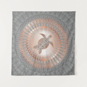 Rose Gold Grey Turtle And Mandala Tapestry